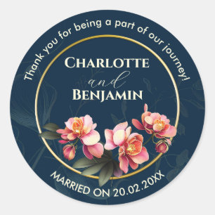 Sticker Rond Cadre de fleurs d'orchidées   MARIAGE   MERCI