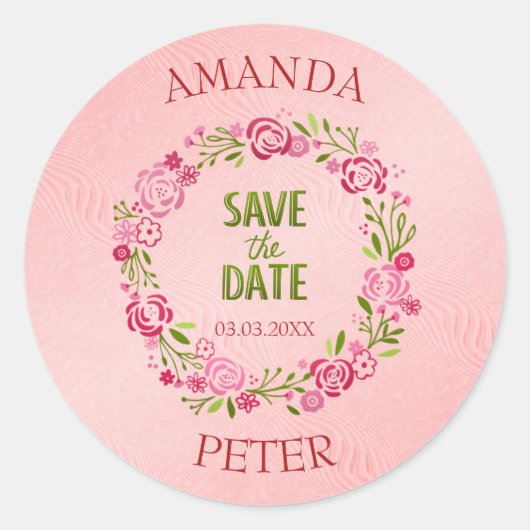 Sticker Rond Cadre de fleurs roses (Devant)