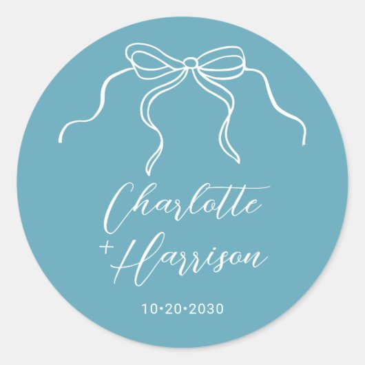 Sticker Rond Cadre de mariage à l'écriture fantaisiste avec nœu (Devant)