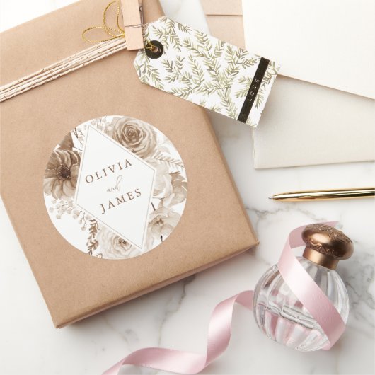 Sticker Rond Cadre de mariage floral bohème vintage (Cadeaux)