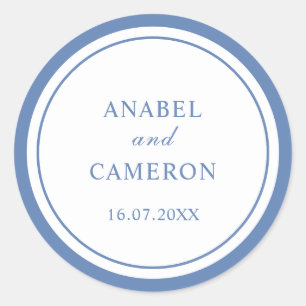 Sticker Rond Cadre de mariage rond élégant classique bleu pouss