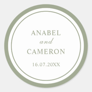 Sticker Rond Cadre de mariage rond élégant classique vert sauge