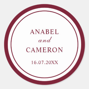 Sticker Rond Cadre de mariage rond élégant rouge burgundy class