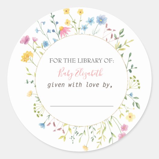 Sticker Rond Cadre de prairie Fleur sauvage aquarelle (Devant)