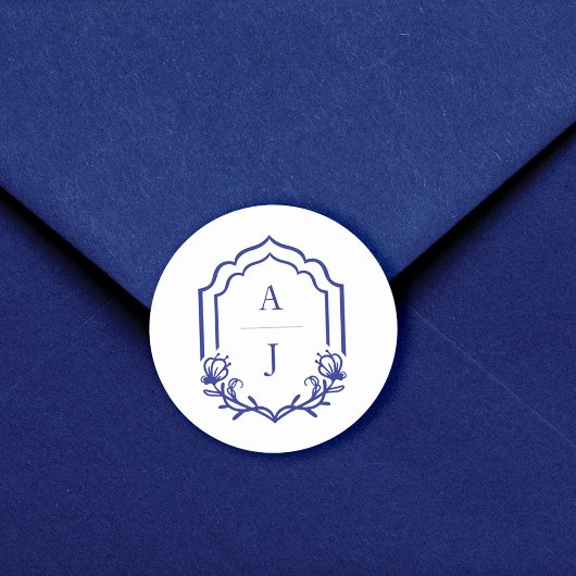 Sticker Rond Cadre décoratif Mariage floral personnalisé Monogr