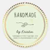 Sticker Rond Cadre d'or rustique vert artisanal (Devant)