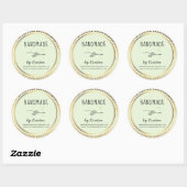 Sticker Rond Cadre d'or rustique vert artisanal (Feuille)