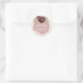 Sticker Rond Cadre doré fleuri Rose Dusty moderne (Sac)