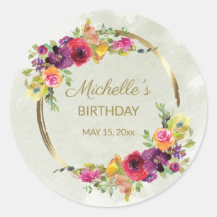 Sticker Rond Cadre doré floral élégant vintage pour l'anniversa