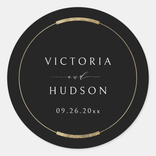 Sticker Rond Cadre Elegance Noir Simple Mariage moderne (Devant)