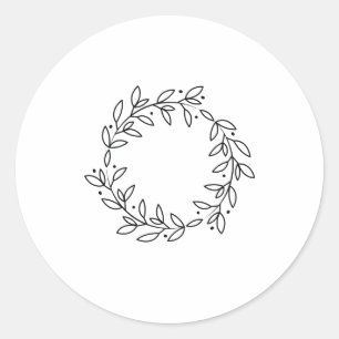 Sticker Rond Cadre élégant dessiné à la main branche et feuille