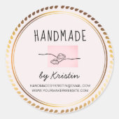 Sticker Rond Cadre en or rose rustique fait main (Devant)