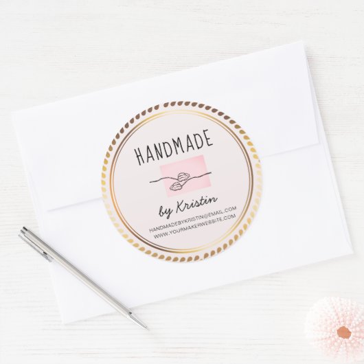 Sticker Rond Cadre en or rose rustique fait main (Enveloppe)