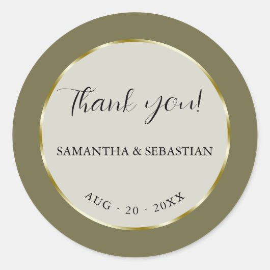 Sticker Rond Cadre en or vert Khaki (Devant)