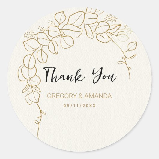 Sticker Rond Cadre Feuille or peint à la main (Devant)