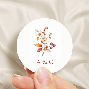 Sticker Rond Cadre Floral Botanique Vintage Rust pour Mariage d