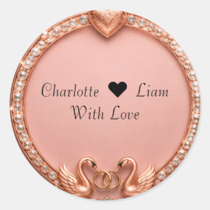 Sticker Rond Cadre floral de couple de cygnes de mariage
