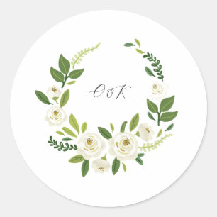 Sticker Rond Cadre floral de rose blanche de luxe 