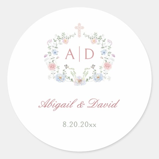 Sticker Rond Cadre floral Monogrammes Mariages religieux (Devant)
