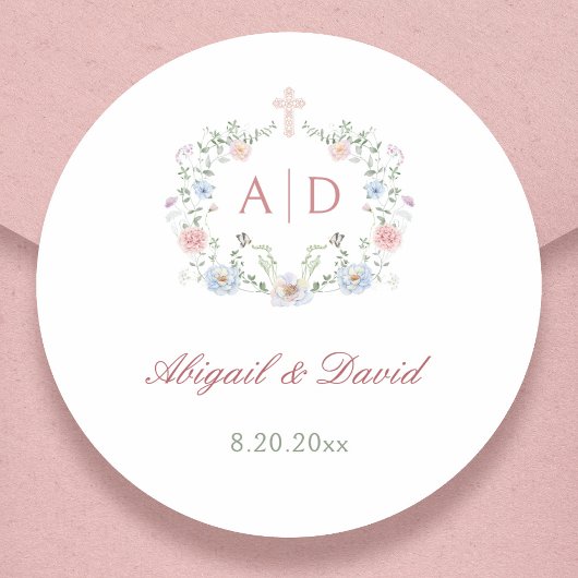 Sticker Rond Cadre floral Monogrammes Mariages religieux