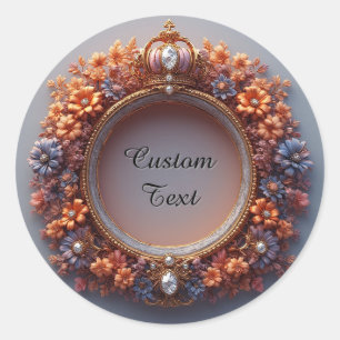 Sticker Rond Cadre Floral Orné Avec Couronne Bijoutée