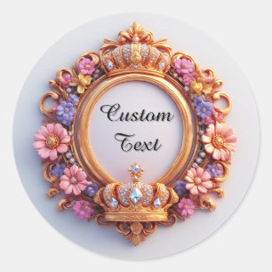 Sticker Rond Cadre Floral Orné Avec Couronne Bijoutée