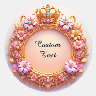 Sticker Rond Cadre floral orné avec couronne sertie de bijoux