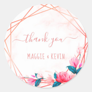 Sticker Rond Cadre géométrique élégant en or rose avec verdure 