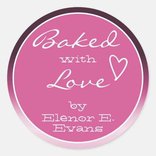 Sticker Rond Cadre Ombre rose violet dégradé cuit avec amour (Devant)