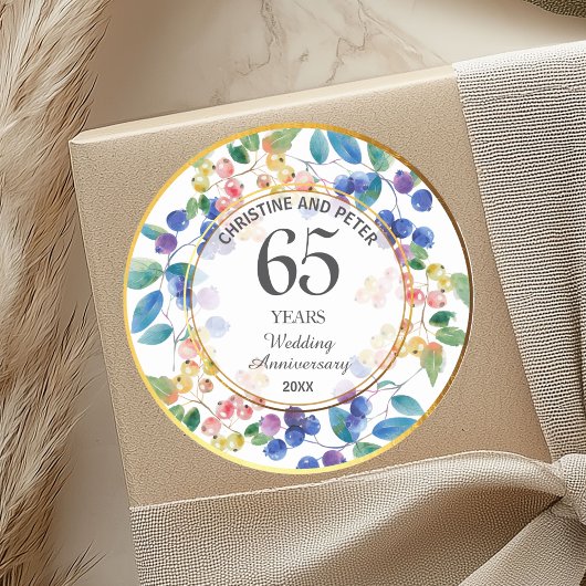 Sticker Rond Cadre or any Wedding (65) Anniversary Berries Doré