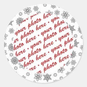 Sticker Rond Cadre photo à flocons de neige avec contour noir