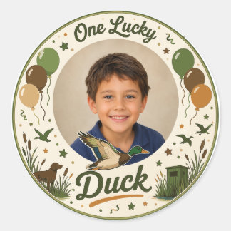 Sticker Rond Cadre photo d'anniversaire d'un canard chanceux