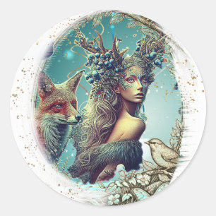 Sticker Rond Cadre photo de fantaisie oiseaux et nature