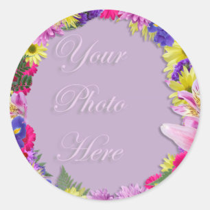 Sticker Rond Cadre photo de fleurs tropicales, Mariage de plage