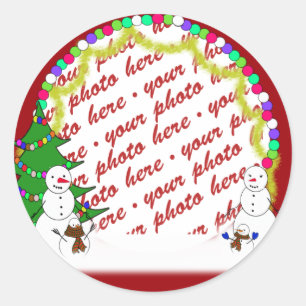 Sticker Rond Cadre photo de la famille Snowman de vacances