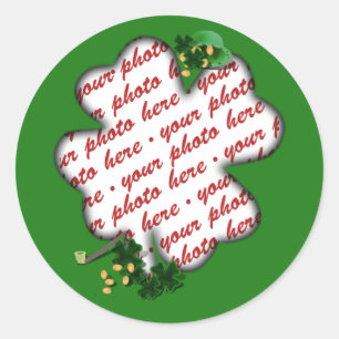 Sticker Rond Cadre photo du Shamrock vert de la Saint Patrick