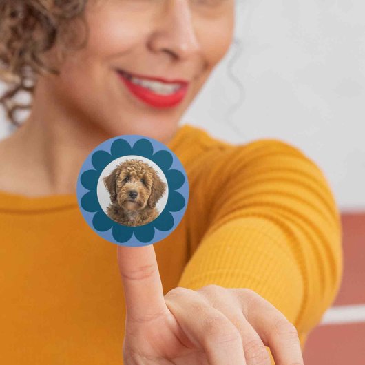 Sticker Rond Cadre photo Fleur Animateur Chien Chat Couleurs pe