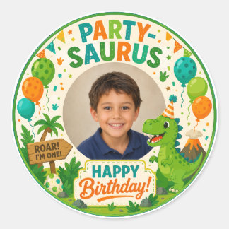 Sticker Rond Cadre photo pour le premier anniversaire de Party-