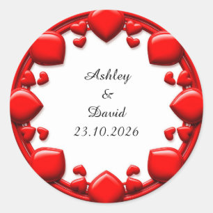Sticker Rond Cadre Red Hearts