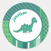 Sticker Rond Cadre rond en vert/bleu avec dinosaure mignon (Devant)