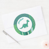 Sticker Rond Cadre rond en vert/bleu avec dinosaure mignon (Enveloppe)