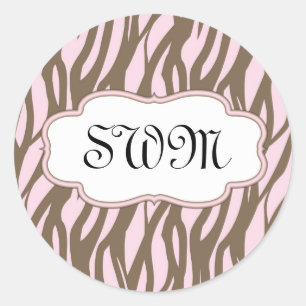 Sticker Rond Cadre rose et Brown