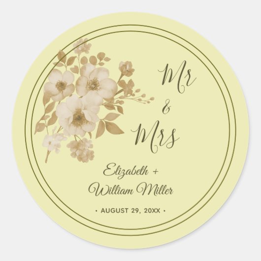 Sticker Rond Cadre Rose – Mariage Jaune Céleste (Devant)