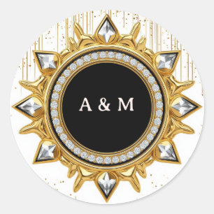Sticker Rond Cadre Soleil Doré Avec Bordure Diamantée