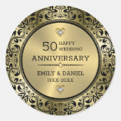 Sticker Rond Cadre tourbillonnant noir 50e anniversaire mariage (Devant)
