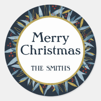 Sticker Rond Cadres d'or de Noël Joyeux personnalisés