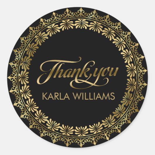 Sticker Rond Cadres en dentelle Cercle Or Merci Typographie (Devant)