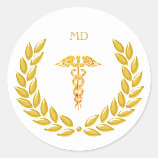 Sticker Rond Caducée de médecin avec monogramme et doré (Devant)