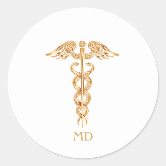 Sticker Rond Caducée de médecin doré (Devant)