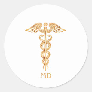 Sticker Rond Caducée de médecin golden